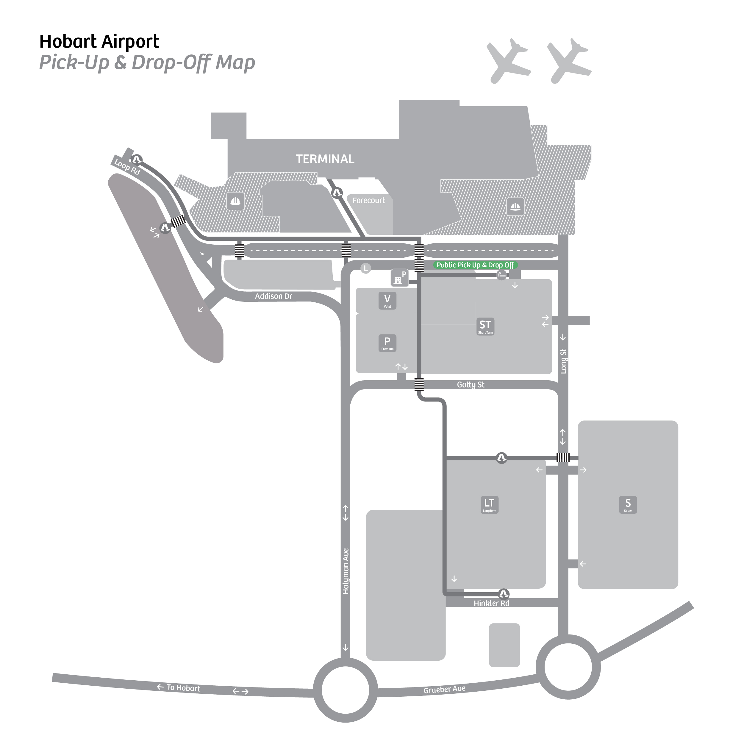 Simplified map of Pick-up and Drop-off area at airport.