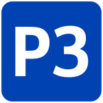 A square carpark signage icon for the 4th parking area. The letter P and number 3 are printed on a blue background.