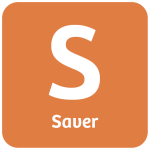 An orange carpark icon with a big bold capital S, standing for 'Saver'