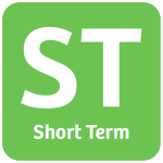 An lime green carpark icon with a big bold capital S and capital T, standing for 'Short Term'